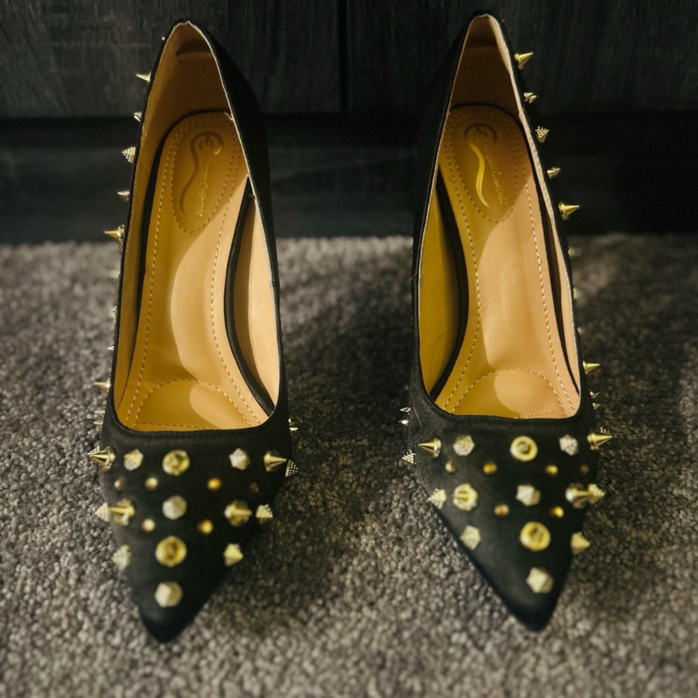 Chic Black Studded Heels (Never worn)
